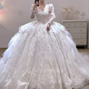 Robe de mariée luxueuse style bal de promo, corsage perlé, appliques, robes de mariée personnalisées pour femme Lsjj80 - Product Image 2