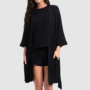 Soft Stretch Women 3 Pcs Robe Set Bamboo Kimono Style Pajamas Ladies Lounge Wear Set Nightwear