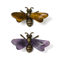 Ornement en pierre naturelle sculptée à la main en laiton, motif fleur de cerisier, agate, améthyste, ailes d'ange, statue de fée en pierres précieuses