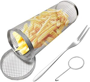 Cesta de barbacoa rodante de alta calidad, parrilla redonda de acero inoxidable para barbacoa, malla para barbacoa, rebanadas de verduras, cesta para <span class=keywords><strong>asador</strong></span> - Product Image 1