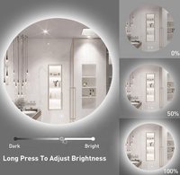 Miroir de salle de bain rond à LED avec capteur tactile et luminosité réglable, miroir éclairé mural