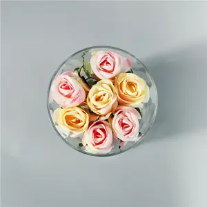 High quality wholesale round shaped transparent acrylic rose box preserved flower box with lid