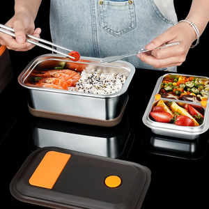 Boîte à lunch rectangulaire à double compartiment en acier inoxydable 304, compatible micro-ondes, pour étudiants et travailleurs - Product Image 1