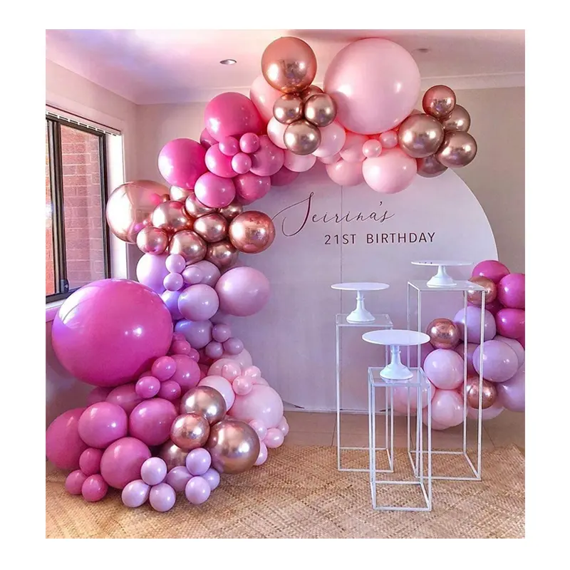 Conjunto de balões personalizados em ouro rosa com tema arco de balão rosa para decoração de casamento e festa