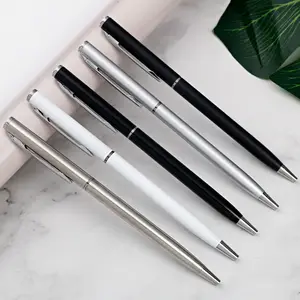 New Hot Sale White Metal Pens Slim Twist Ballpoint Pen for Hotel Wedding Gift Pen with Custom Logo Stylo
