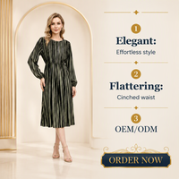 Robe longue plissée métallisée à manches longues pour femme, col rond, robe de soirée formelle, fabricant OEM ODM sur mesure