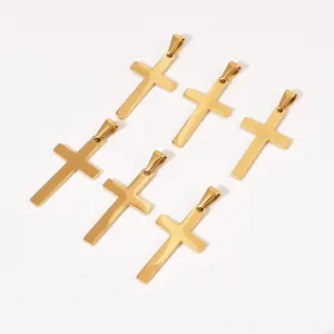 Colar de cruz de Cristo em aço inoxidável com pingente de cruz de Jesus, joia de Cristo Santo em ouro 18K, colar com pingente de ouro de alto polimento