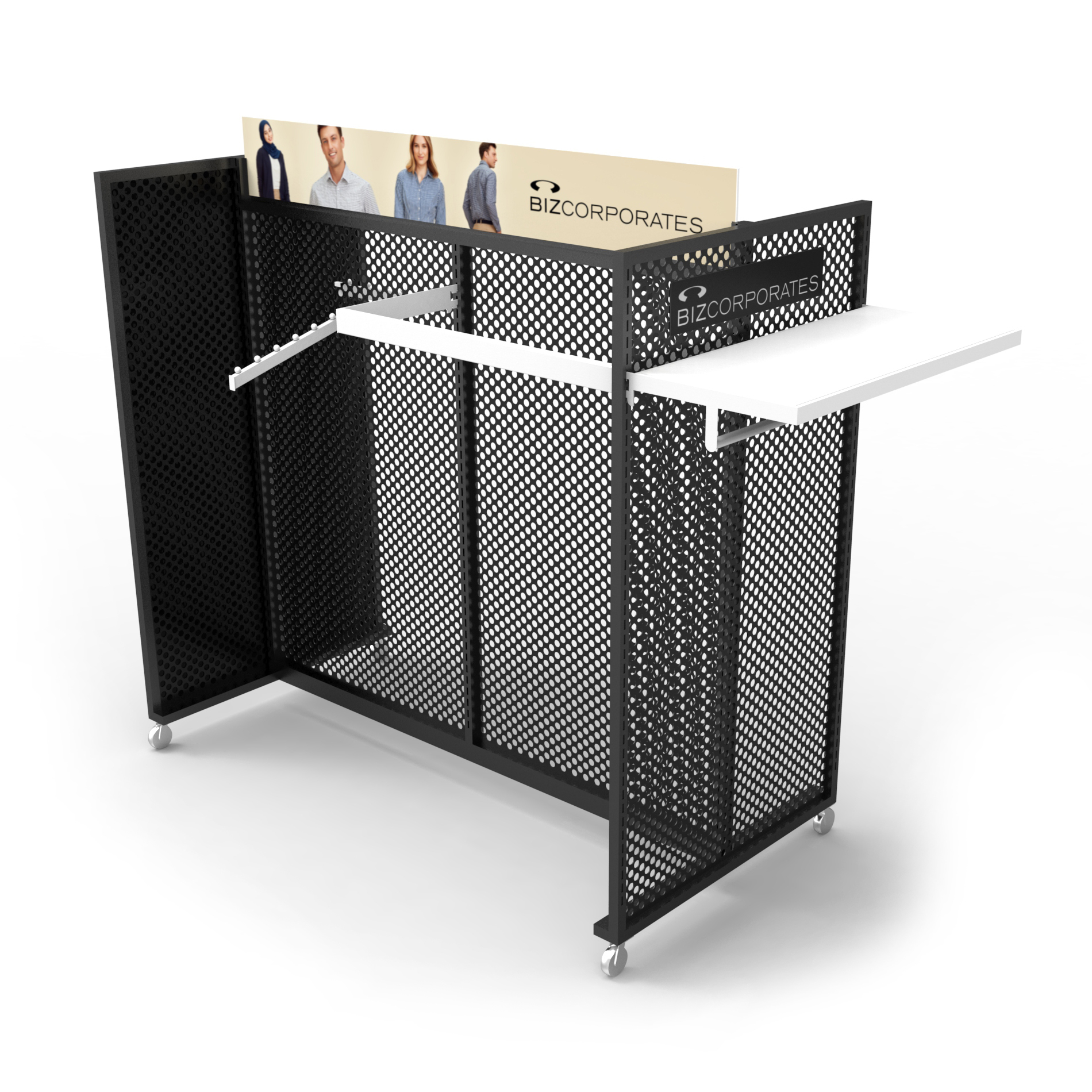Custom Perforated Metal Clothing Display Rack with Casters L-Shape Pegboard Garment Rack Hanging Rail Retail Store Boutique OEM — view 2