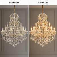 Lustre en cristal, grand modèle rond, corps doré, ampoule LED E14, 2700K, blanc chaud doux, éclairage d'hôtel, commande par interrupteur mural