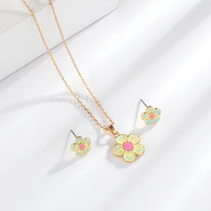 Fashion Zinc Alloy Colorful Flower Earring Necklace Jewelry Set Girls' Jewelry
