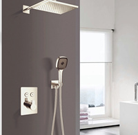 Douche thermostatique haut de gamme en laiton poli doré avec bouton intégré, jet de pluie doux, compatible aquarium