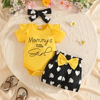 Ensemble de tenue 3 pièces pour bébé fille, barboteuse à manches courtes à volants, short à imprimé floral, bandeau, vêtements d'été pour nouveau-nés filles