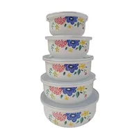 Ensemble créatif de 5 bols en émail à motifs floraux et animaux avec couvercles en plastique, compatibles micro-ondes, pour la cuisine et la maison, pour servir des salades