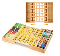 Support extensible en bambou pour dosettes K-Cup, organiseur de tiroir de 42 emplacements pour sachets de café, de thé et capsules d'espresso, pour la maison, le bureau et la cuisine