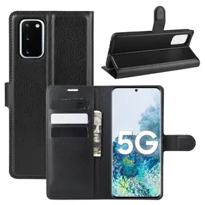 Sarung Ponsel Kulit PU Samsung S20 FE, Pelindung Ponsel Kulit PU dengan Sandaran, Penutup Belakang Dompet untuk Samsung S2