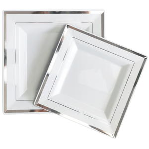 לוחות פלסטיק לבן מרובע קלאסי צלחות פלסטיק חד פעמיות-איכות פרימיום לשימוש סלט/מתאבן/ערב - Product Image 2