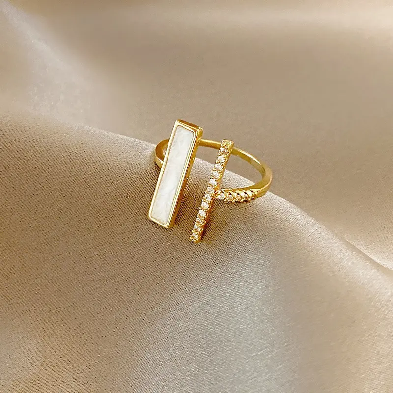Chapeamento De Ouro Suave Zircão Cúbico Shell Banda Anéis Diamante CZ Longo Bar Anéis De Dedo