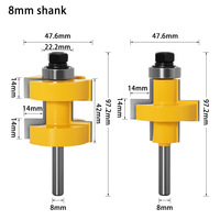 Fresa combinada de vástago redondo de 12 mm, 1/2 pulgada y 8 mm con rodamiento de bolas y dientes cuadrados para uniones de mortaja y espiga