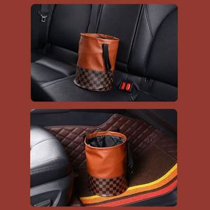 Échantillon gratuit, poubelle de voiture pliable multifonctionnelle de haute qualité, sac de rangement pour voiture en polyester PU, portable, suspendable, marron - Product Image 6