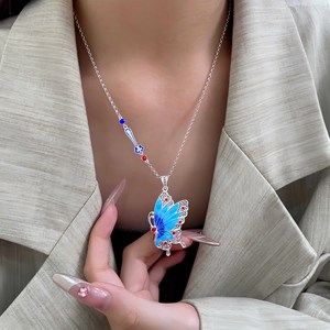 Collier papillon en argent Sterling S925, pendentif en résine époxy dégradé bleu, chaîne de clavicule pour femmes, bijoux à la mode, cadeau - Product Image 3