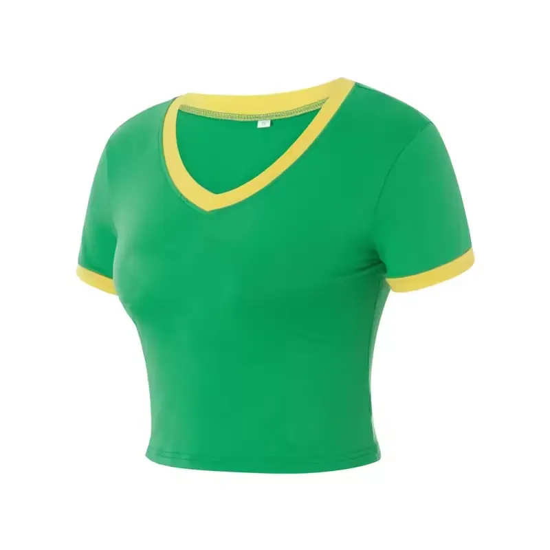 Logo personnalisé lettre impression Crop Tops bébé t-shirts femmes basique loisirs hauts col en V T-Shirts pour l'été