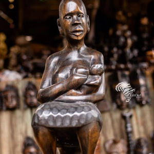 Escultura de Madera Tallada a Mano RENART AFRIKAN, Arte Tribal del Congo RDC, Artesanía Congoleña de Alta Calidad - Product Image 1