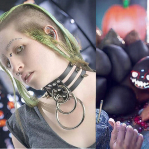 Spike Waterfall Cage Collar 黑色镀银皮革束缚套 3 O 哥特经典姿势宽幅扭结宠物游戏派对婚礼礼物 - Product Image 2