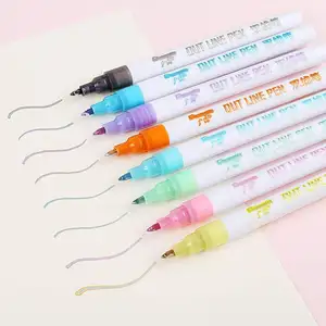 บัตรของขวัญการเขียนและวาดคู่ Line Outline ปากกา Creative Art Marker 8สีคู่สายปากกาสีเรืองแสง Marker