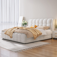 Ensemble de lit en tissu style crème, design minimaliste, lit king size 1,8 m avec rangement, lit rembourré moderne effet nuage, dernière collection, en vente