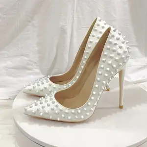 Tacones Dropshipping 2024 Latest Designer Rivet Elegant Lady Pumps Unique Stiletto Shoes Women Heels