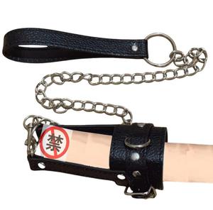 PU leather Cock bondage <b>restraint</b> strap with traction chain penis cuffs harness SM sex products for men adult slave game% - Product Image 5