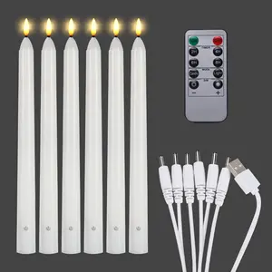 Stay On 170Hours 3d Real Flame Remote Control Dinner Flickering Flameless 6 Pack Tapered Candlesticks Rechargeable Taper Candle