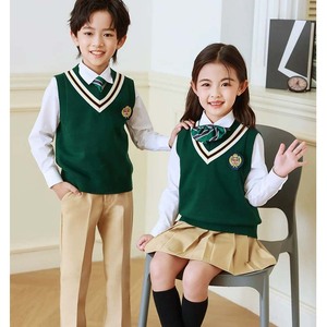 Uniforme de classe britannique Offre Spéciale pour la conception de gilet de chandail d'école verte et <span class=keywords><strong>jaune</strong></span> d'enfants pour le printemps et l'automne - Product Image 4