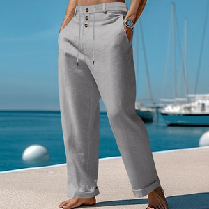 Pantalons décontractés <span class=keywords><strong>en</strong></span> coton et <span class=keywords><strong>lin</strong></span> <span class=keywords><strong>pour</strong></span> hommes tendance et bon marché, pantalons de plage d'été, coupe ample, jambe droite, mi-longueur, respirant, streetwear - Product Image 3