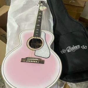 Guitare acoustique de salon Geake BK-20 de 38 pouces avec manche en acajou et table en bois massif dégradé rose à blanc - Utilisation professionnelle - Product Image 1