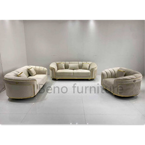 Italian Modern <b>Living</b> <b>Room</b> <b>Sofa</b> Set Design Leisure Sectional White Fabric Couch Set with Round Armed Design - Product Image 1