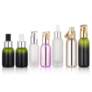 Emballage de soin de la peau de luxe personnalisé vert 30ml 40ml bouteille d'huile de sérum en verre bouteille transparente de lotion pour le corps avec pompe argentée pour les soins de la peau - Product Image 2