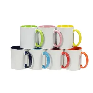 11oz sublimation ceramic white mug with inner colored handle custom coffee mug