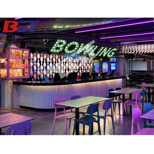 Mostrador de Recepción para Salón de Bolos, Mostrador de Superficie Sólida Negra con Barra LED - Product Image 1