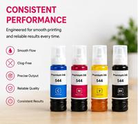 EBEST - Botella de Tinta 544 Compatible con Impresoras Epson L3110 L3150 L3250 L5190, Tinta de Recarga a Base de Agua