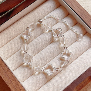 สร้อยข้อมือลูกปัดหินธรรมชาติหลายชนิดทรงกลม พร้อมจี้แก้วรูปใบโคลเวอร์นำโชค ใบโคลเวอร์<span class=keywords><strong>สี</strong></span>่แฉก เครื่องประดับแฟชั่นสำหรับผู้หญิง ของขวัญวันเกิด - Product Image 5