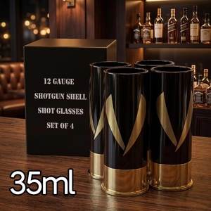 Nouvelle conception, noir, 1,5 oz, calibre 12, en forme de cartouche, mini-gobelet à whisky en plastique épais réutilisable, compatible micro-ondes, pour les fêtes - Product Image 1