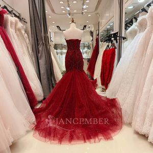 Jancember ANY18 Vintage rojo sin tirantes sirena tul tela vestidos de fiesta de noche - Product Image 3