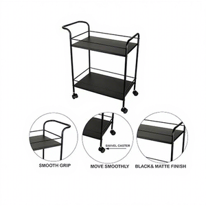 Minimalist Double Tier Metal Utility <b>Cart</b> with Wheels for Living Room Drink and Food Storage - Product Image 5