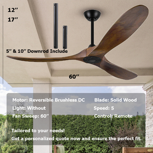 Quạt Trần 60 "màu đen mờ với lưỡi Gỗ Óc Chó tối màu-không nhẹ, bền và đáng tin cậy, Vận chuyển nhanh, trong kho USA - Product Image 2