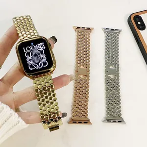 Luxury High Quality Hexagon 45Mm 49MM Ultra Gold Bracelet Armband Metal Steel Strap Watch Band For Apple Iwatch Series 7 8