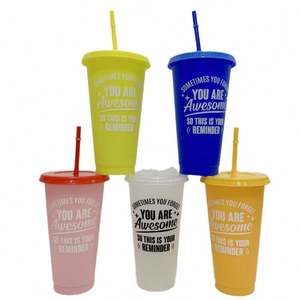 Gobelet à boire réutilisable à double paroi en plastique de couleur pastel sans BPA 24 oz en acrylique mat anti-fuite avec couvercles et paille - Product Image 5