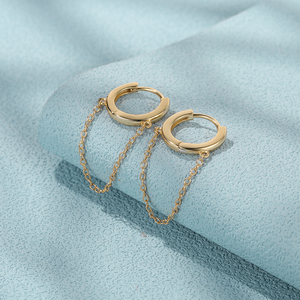 Boucles d'oreilles créoles en argent sterling CANNER pour femme, tendance, à clipser, avec longue chaîne, de bonne qualité - Product Image 4