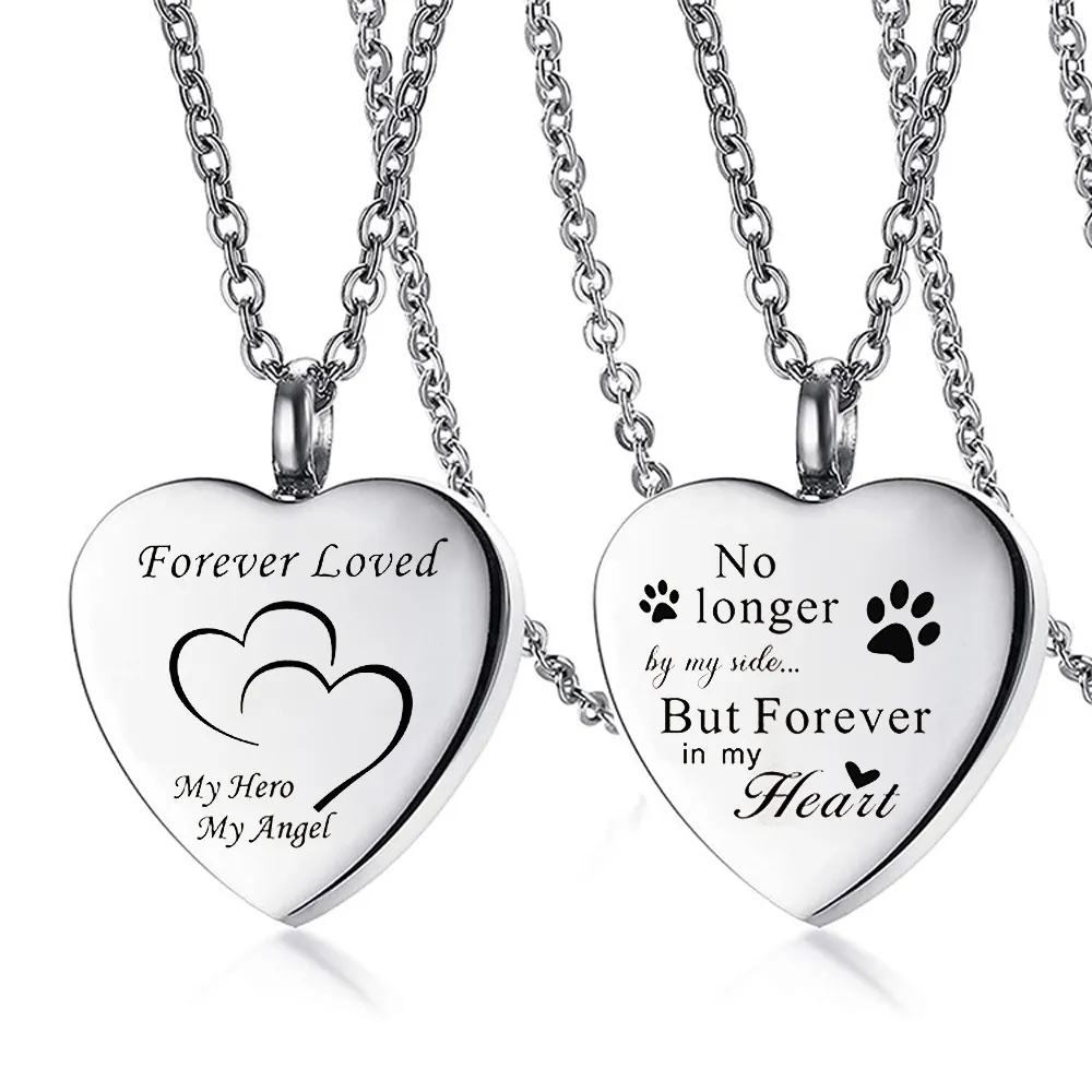Heart Love Dog Paw Cremation Urn Pendant Necklace Memorial Ashes Jewelry Keepsake Gift for Women Men - Forever loved/in my heart