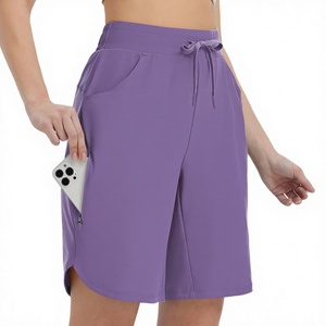Shorts de sport pour femme, coupe classique, décontractés, pour le basketball et la course, double couche, avec cordon de serrage, taille mi-haute, couleur unie, tendance - Product Image 1